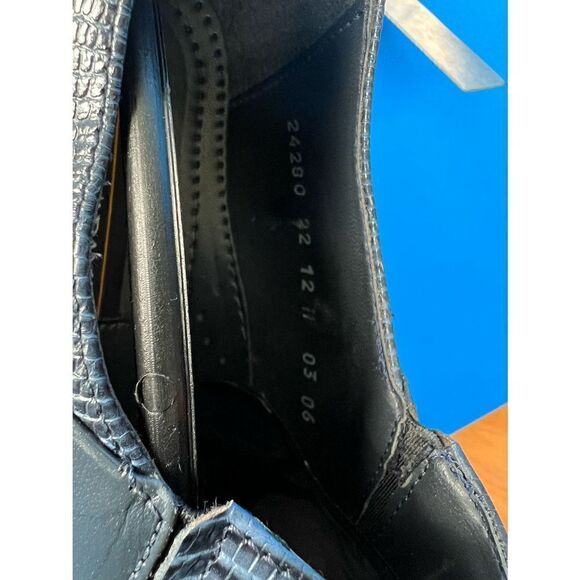 Stacy Adams Navy Blue Lizard Skin Print Leather Cap Toe Loafers Shoes Men's 12 - Picture 4 of 5